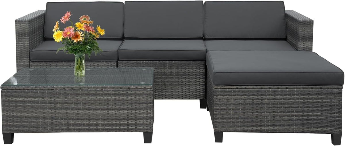 Mayincolor 5-Piece Outdoor Patio Sectional Furniture Set, Weather Resistant Rattan Outside Couch, Conversation Sofa for Balcony, Backyard, Deck, Garden, Porch, Grey