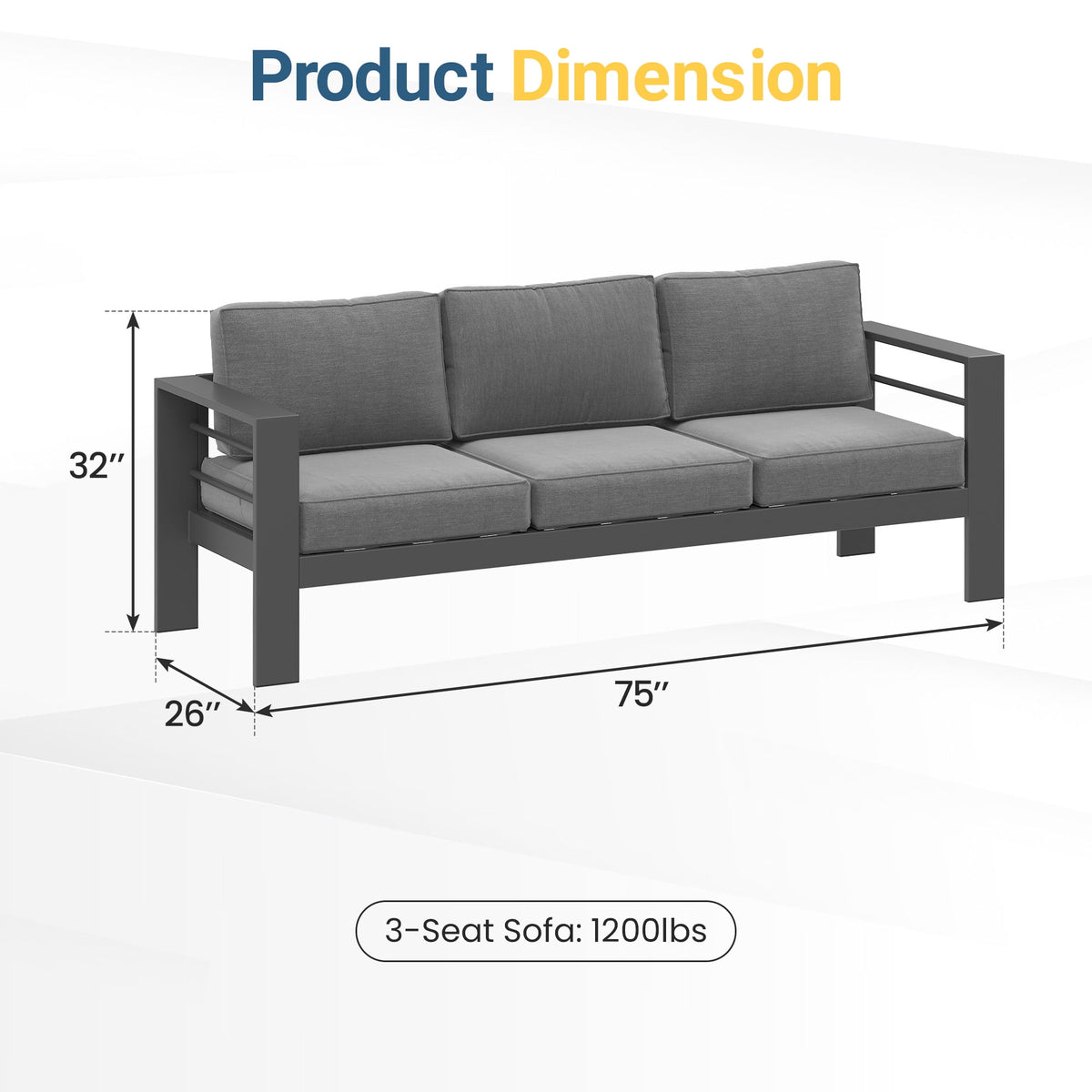 ROYALCRAFT Patio Furniture Metal Sofa, Metal Outdoor Chairs with Upgraded Cushions, All-weather Outdoor 3 Seats Sofa Couch for Balcony, Garden, Deck, Backyard, Grey