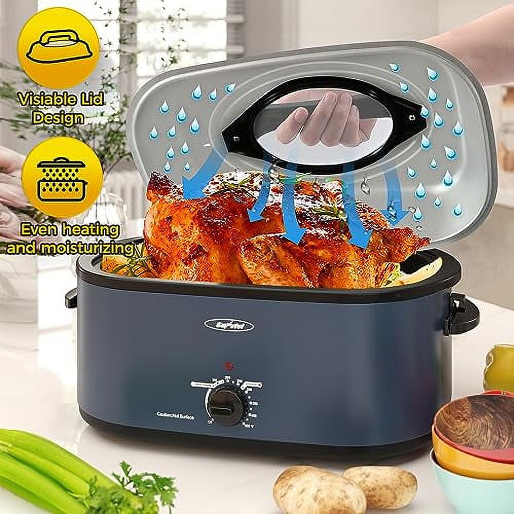 Royalcraft 26 Quart Electric Turkey Roaster Oven with Visible & Self-Basting Lid, Stainless Steel,Black