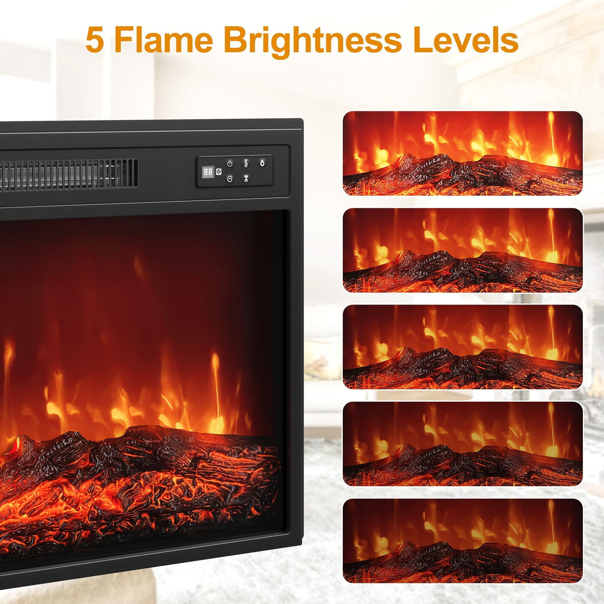 CozyHome 18'' Electric Fireplace Insert with Remote Control, Recessed Fireplace Heater with Adjustable Temperature & Flame Brightness, Small Heater with 8H Timer & Low Noise, 110V/1500W, Black