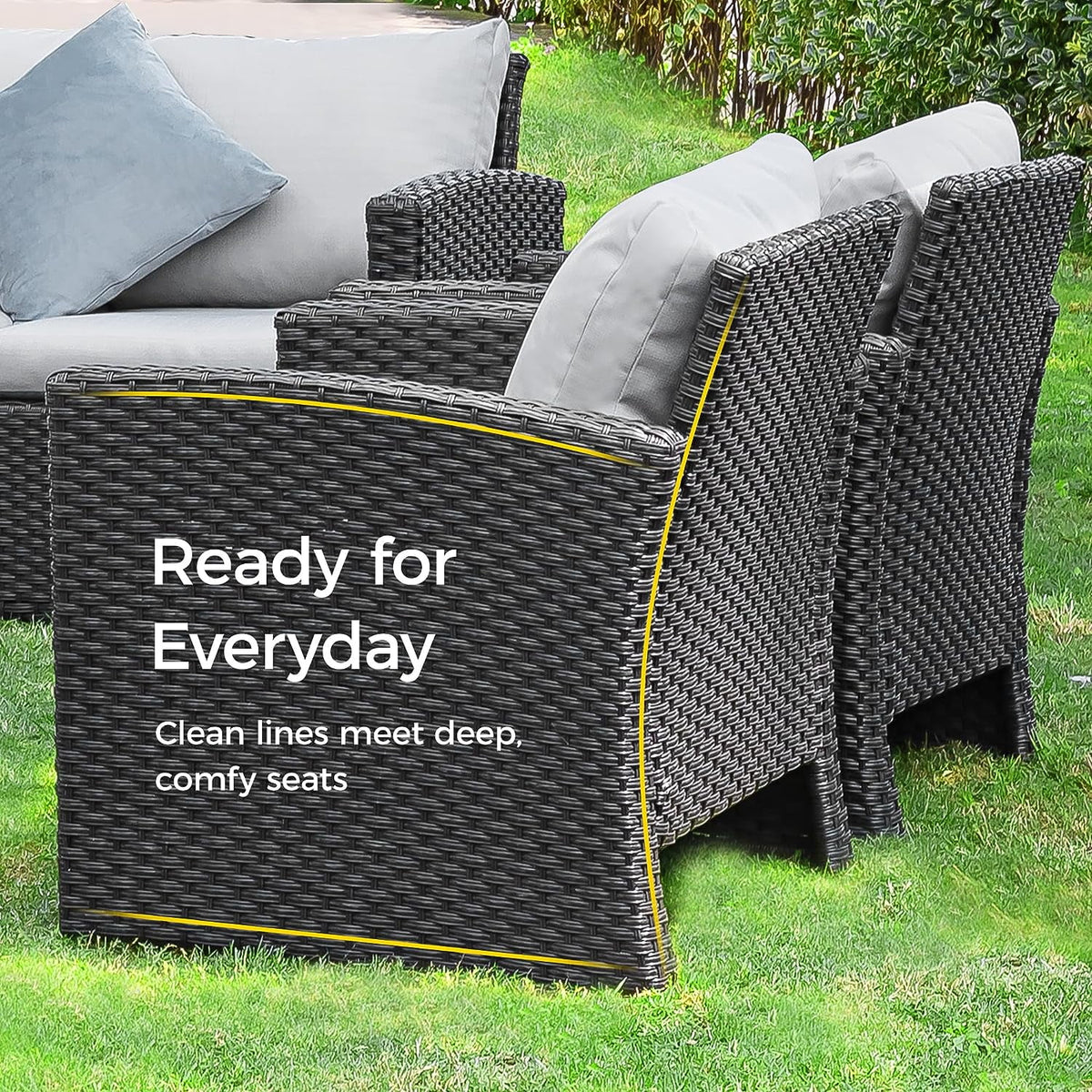Royalcaft 2 Piece Outdoor Patio Wicker Armchairs, All Weather Outside Rattan Chair Patio Furniture Set with Blue Cushions