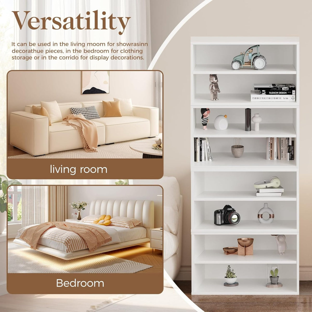 CozyHome Cube Storage Organizer, 2 Tiers Stackable Bookcase with Adjustable Shelf, White Single Cube Shelf, Modular Storage System, Wooden Display Shelf for Living Room, Bedroom, Apartment, Dorm