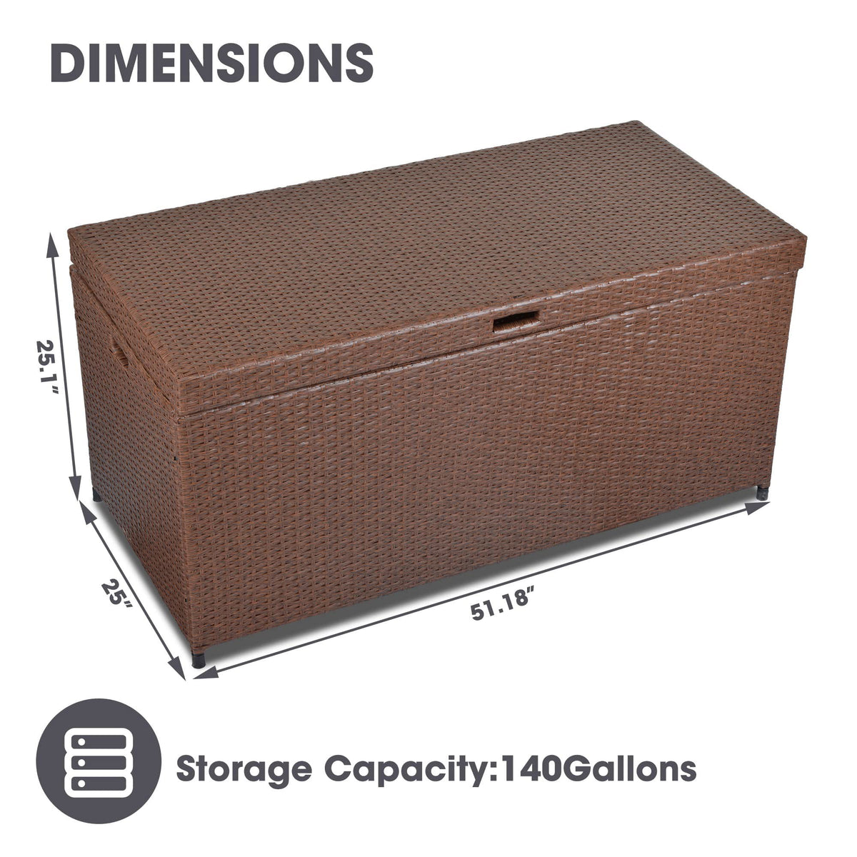 Royalcraft Outdoor Deck Storage Box, Waterproof Outside Patio Rattan Wicker Storage Bin Container with Liner, Large Box for Cushions, Pool Toys and Garden Tools