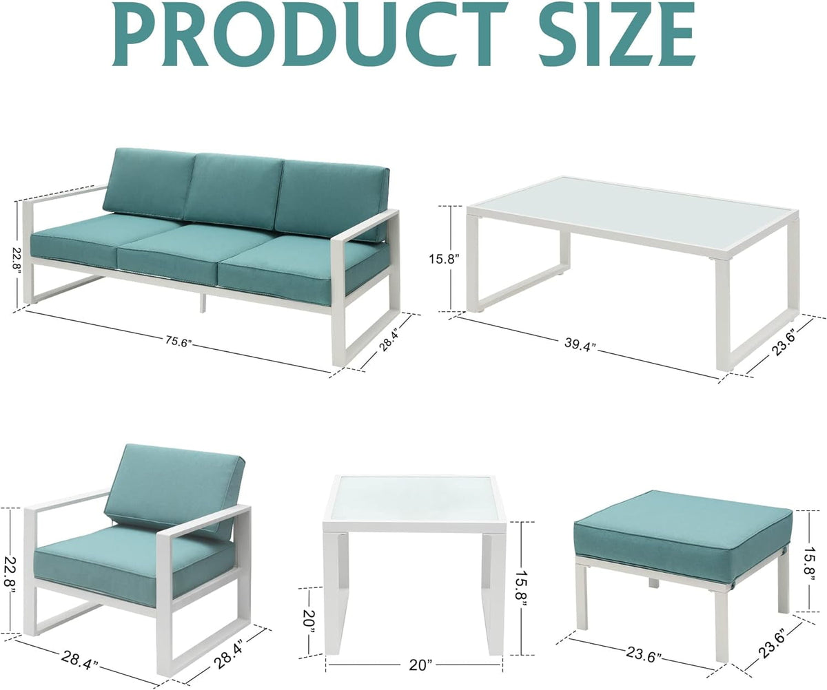 Royalcraft Aluminum Patio Furniture Set, All-Weather 7 Pieces Outdoor Couch Conversation Set Modern Metal Outdoor Sectional Sofa with Ottomans and Coffee Table