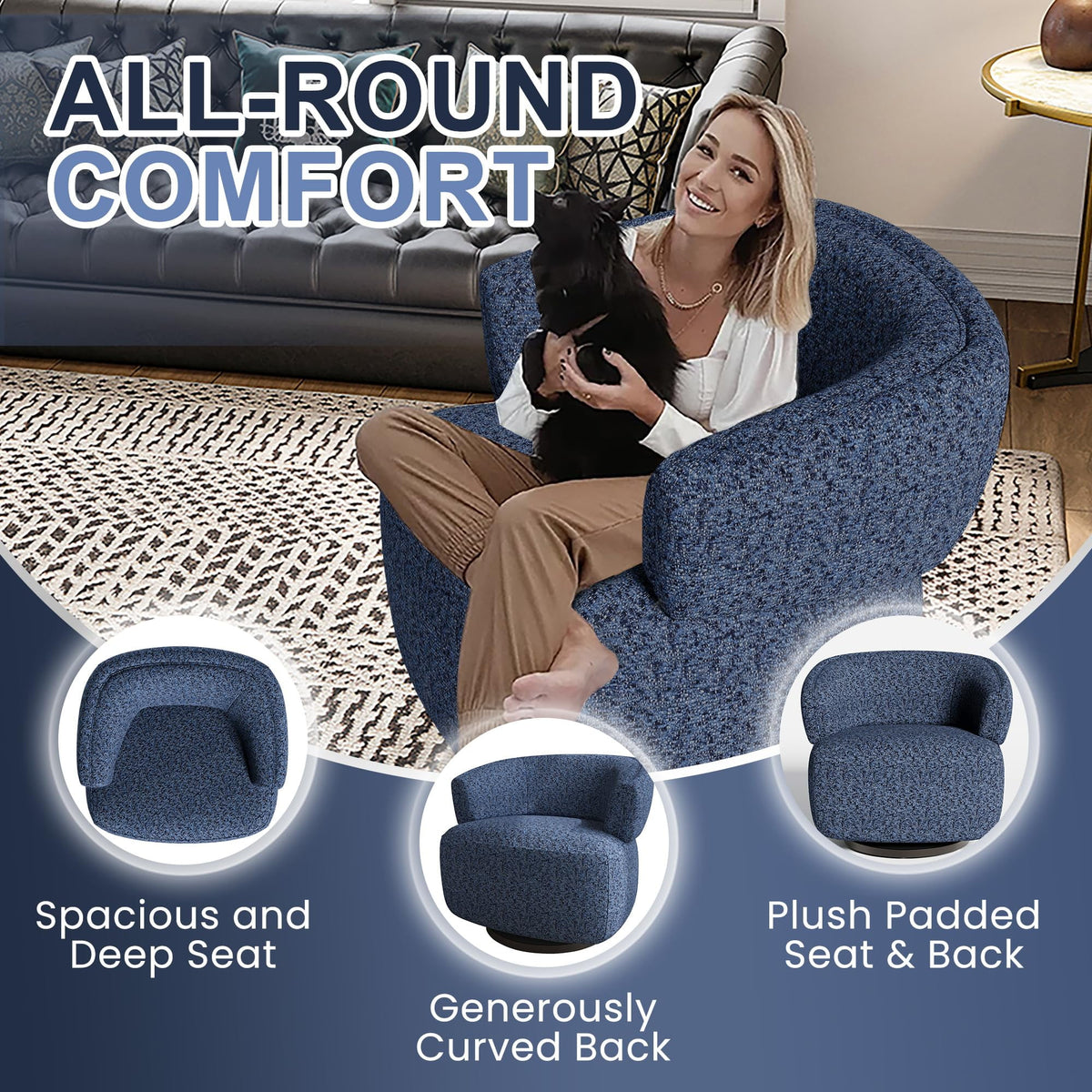 Superjoe Swivel Accent Chair, Fully Assembled Round Barrel Chairs, Oversized Upholstered Armchair with 360-Degree Base, Modern Club Chair for Living Room, Bedroom, Office, Blue