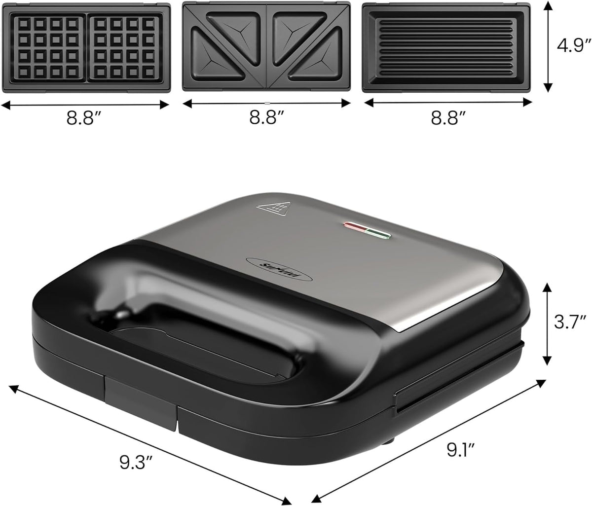 Royalcraft Waffle Iron, Panini Press Grill and Sandwich Maker Set, 3 in 1 Electric Sandwich Press with Removable Non-Stick Plates, Indicator Lights & Cool Touch Handle 750W