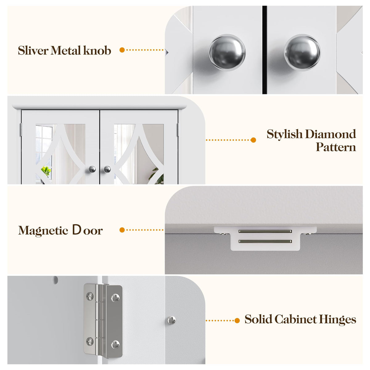 RoyalCraft Bathroom Medicine Cabinet with Mirror, Vanity Wall Mounted Storage Cabinet with Adjustable Shelves and Towel Bar, Hanging Wall Cabinet for Bathroom, Laundry, Living Room, White