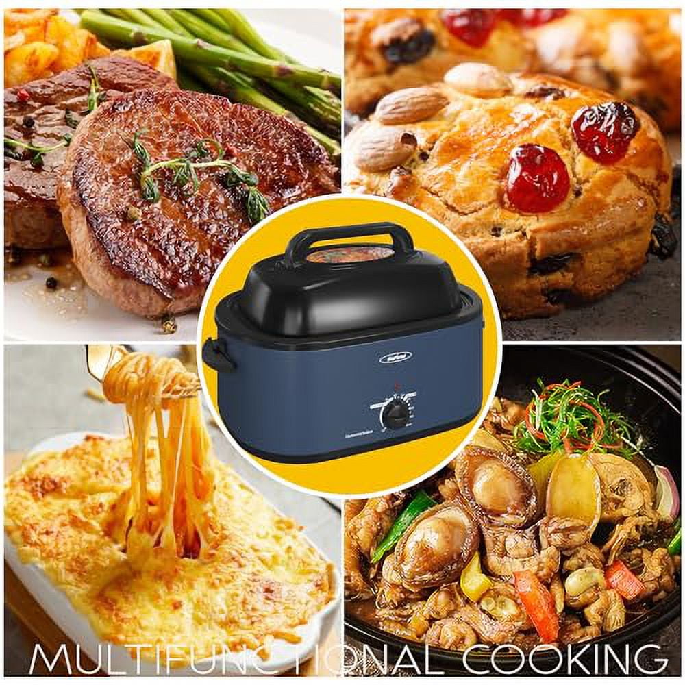 Royalcraft 26 Quart Electric Turkey Roaster Oven with Visible & Self-Basting Lid, Stainless Steel,Black