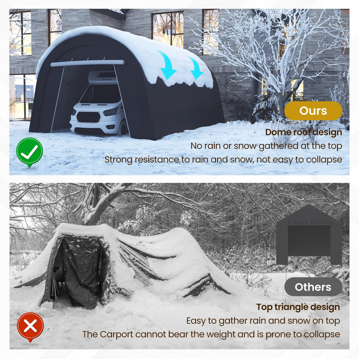 RoyalCraft Domed Carport, Portable Garage with 2 Roll up Doors, Heavy Duty Car Canopy Party Tent, All-Season Storage Shelter Shed Carport for Motorcycle, Boat, Truck, or Garden Tools, 12' x 25'