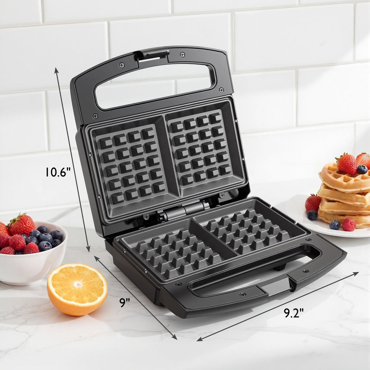 Royalcraft Electric Belgian Waffle Maker, 2 Slices Waffle Iron, Nonstick Plates, Indicator Light, Cool Touch Handle, Vertical Storage, Easy to Clean, Silver