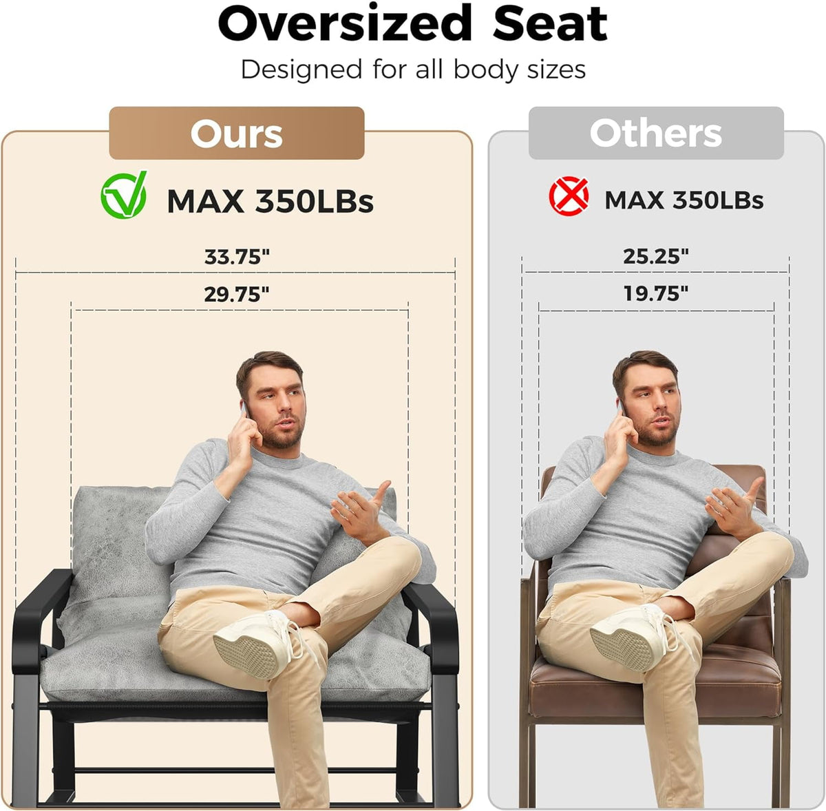 Royalcraft Modern Accent Chair, Comfy Armchair with Cushion and Metal Frame, Lounge Sofa Chair for Living Room, Bedroom, Home Office, Beige