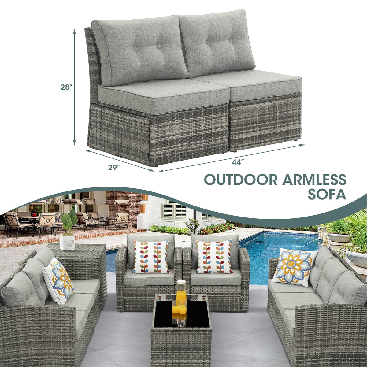 Royalcaft 2 Piece Outdoor Patio Wicker Armchairs, All Weather Outside Rattan Chair Patio Furniture Set with Blue Cushions
