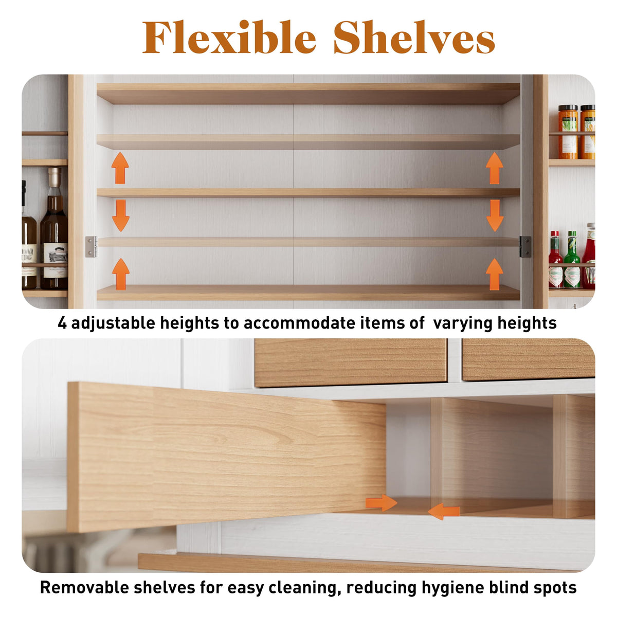 Superjoe 70'' Kitchen Pantry Cabinet, Tall Storage Cabinet , Freestanding Cupboard with 8 Hanging Shelves and Adjustable Shelves for Kitchen, Dinging Room,Living Room, White