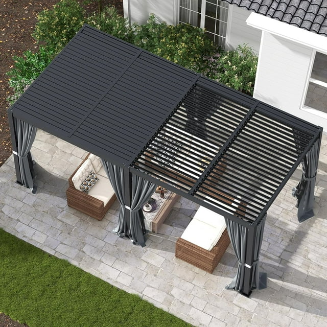 RoyalCraft 10'x20' Adjustable Louvered Pergola, Heavy-Duty Aluminum Outdoor Pergola, Metal Hardtop Pergola with Adjustable Roof for Patio, Deck, Garden, Yard, Black