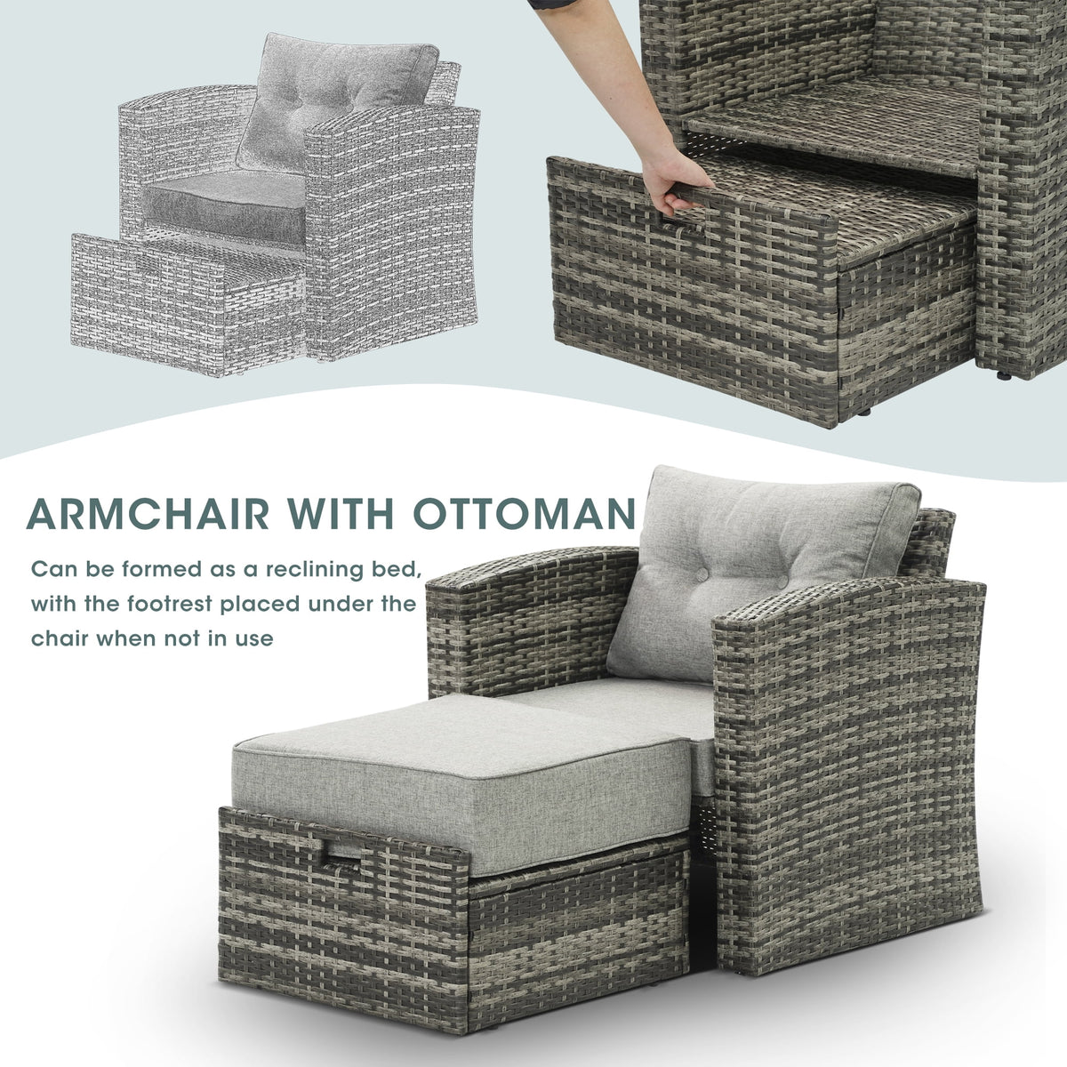 Royalcraft Outdoor Patio Furniture Set,7 Pieces Outdoor Sectional Wicker Sofa PE Rattan Conversation Sets with Non-slip Cushions,Aluminum Frame,Grey