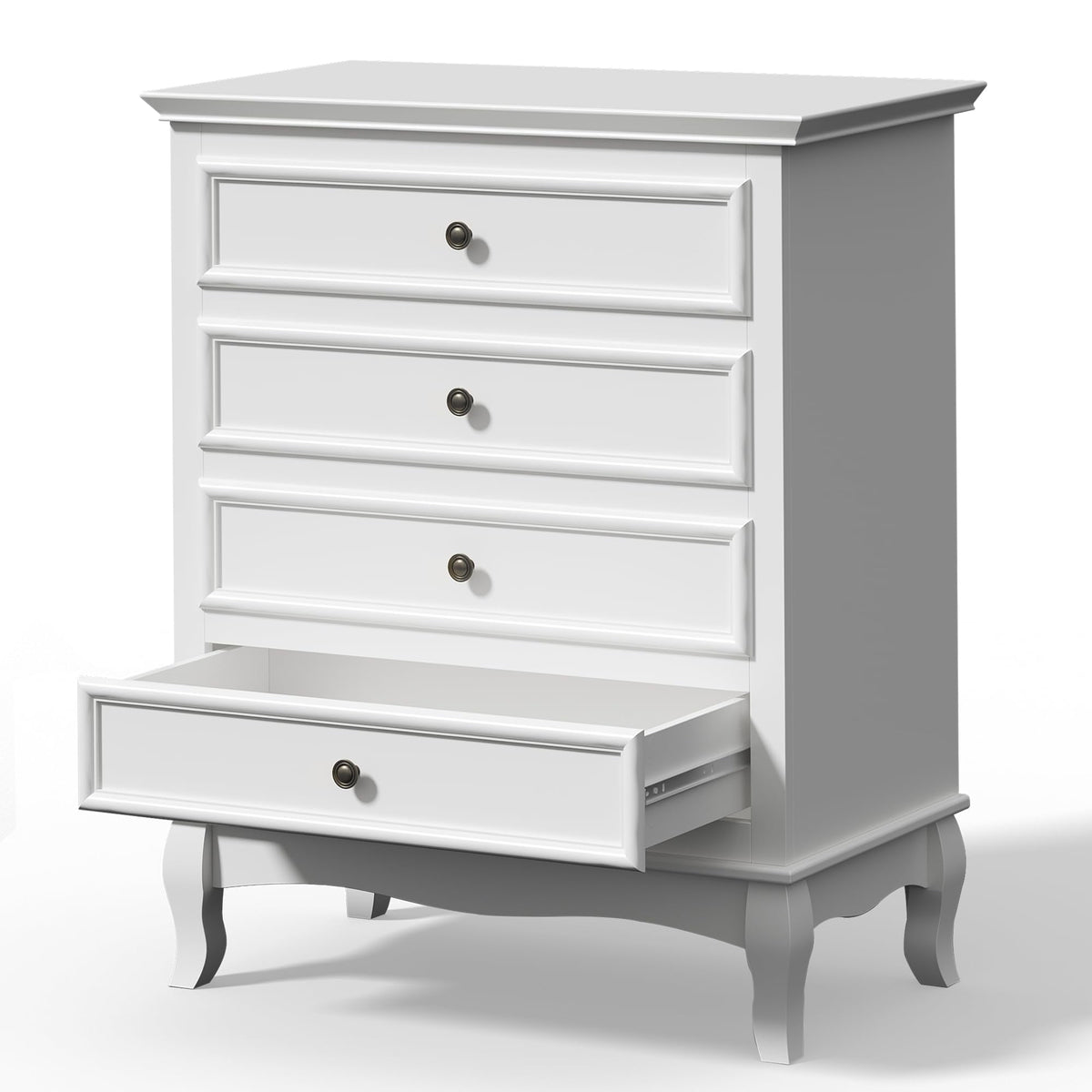 Superjoe White 4 Drawer Dresser, Large Storage Chest with Ball Bearing Slide, Wide Chest of Drawers, Modern Wood Dresser for Bedroom, Living Room, Hallway, Entryway, White