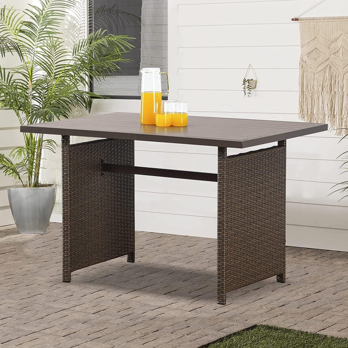 Royalcraft 7-Piece Patio Furniture with Waterproof Outdoor Coffee Table, Ergonomic Design, Lightweight Aluminum Frame, All-Weather Wicker Rattan, Non-Slip Cushions, Brown Wicker and Dark Grey Cushion