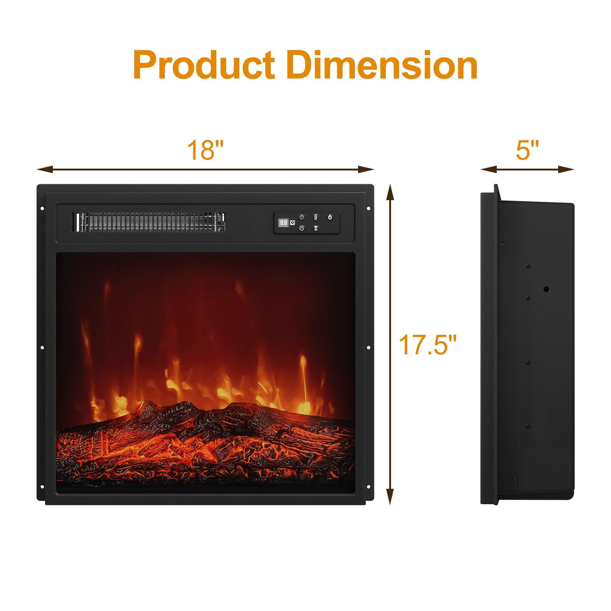 CozyHome 18'' Electric Fireplace Insert with Remote Control, Recessed Fireplace Heater with Adjustable Temperature & Flame Brightness, Small Heater with 8H Timer & Low Noise, 110V/1500W, Black