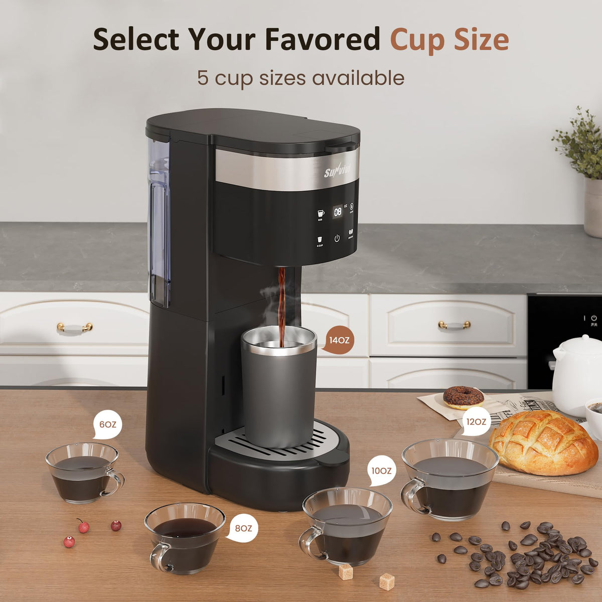Royalcraft Single Serve Coffee Maker, Coffee Brewer with 3 Brewing Options for K Cup Pod or Ground Coffee, 30oz Removable Water Reservoir , Black