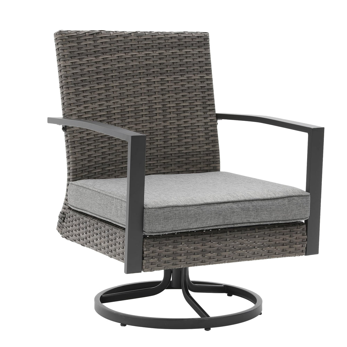 RoyalCraft Royalcraft Patio Swivel Dining Chairs with 360-Degree Rotating, All Weather Rattan Chairs with Water-resistant Cushions & Metal Frame, Modern Outdoor Rocking Chair for Porch, Bistro, Balcony,Grey