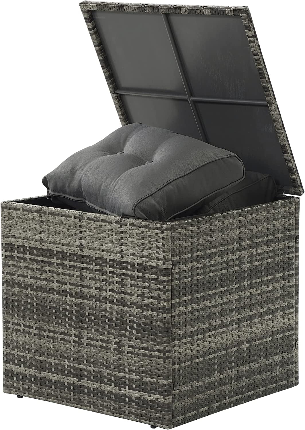 Royalcraft Wicker Storage Box, Rattan Bin Deck Box for Cushions, Tools and Toys Gray for Garden Beach Balcony and Poolside