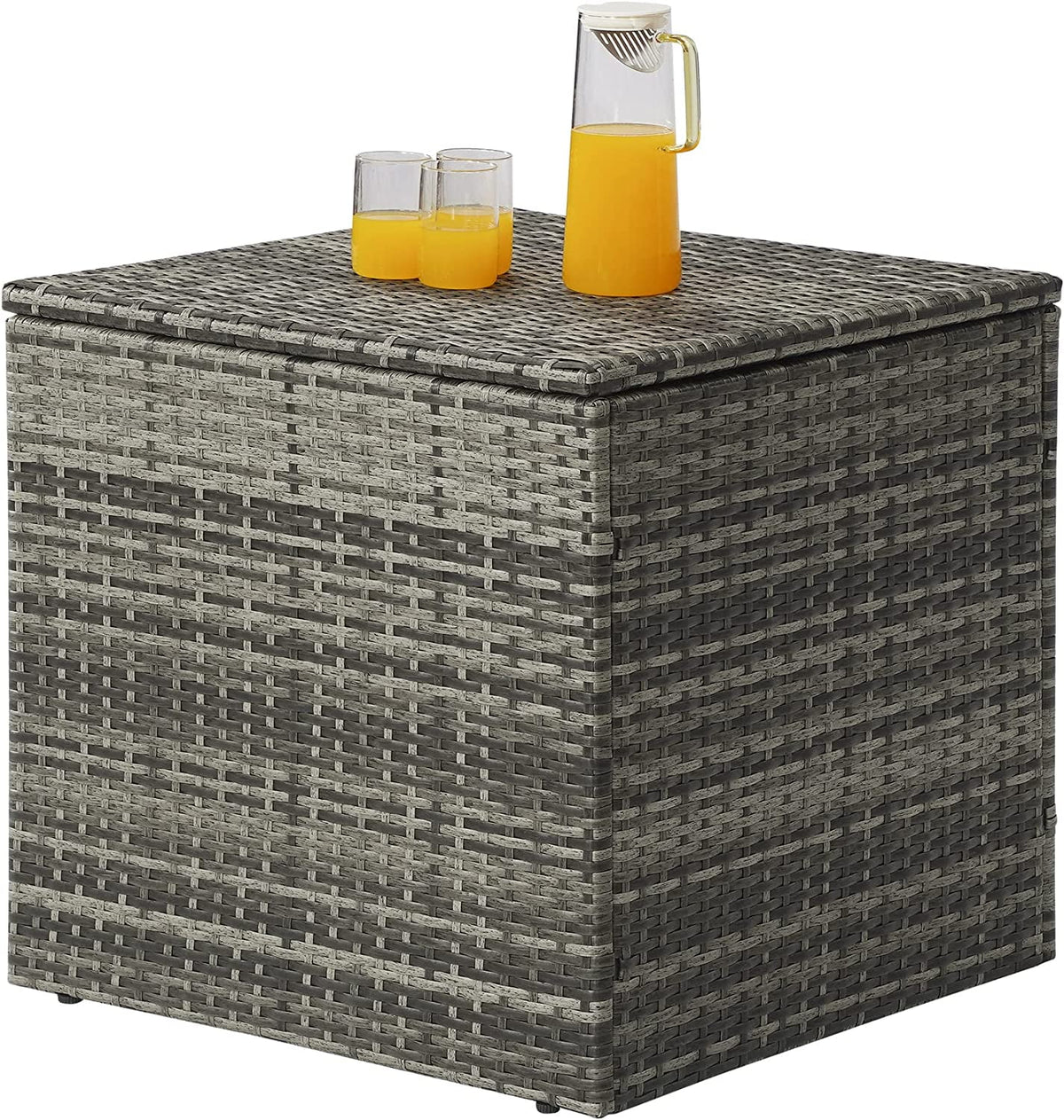 Royalcraft Wicker Storage Box, Rattan Bin Deck Box for Cushions, Tools and Toys Gray for Garden Beach Balcony and Poolside