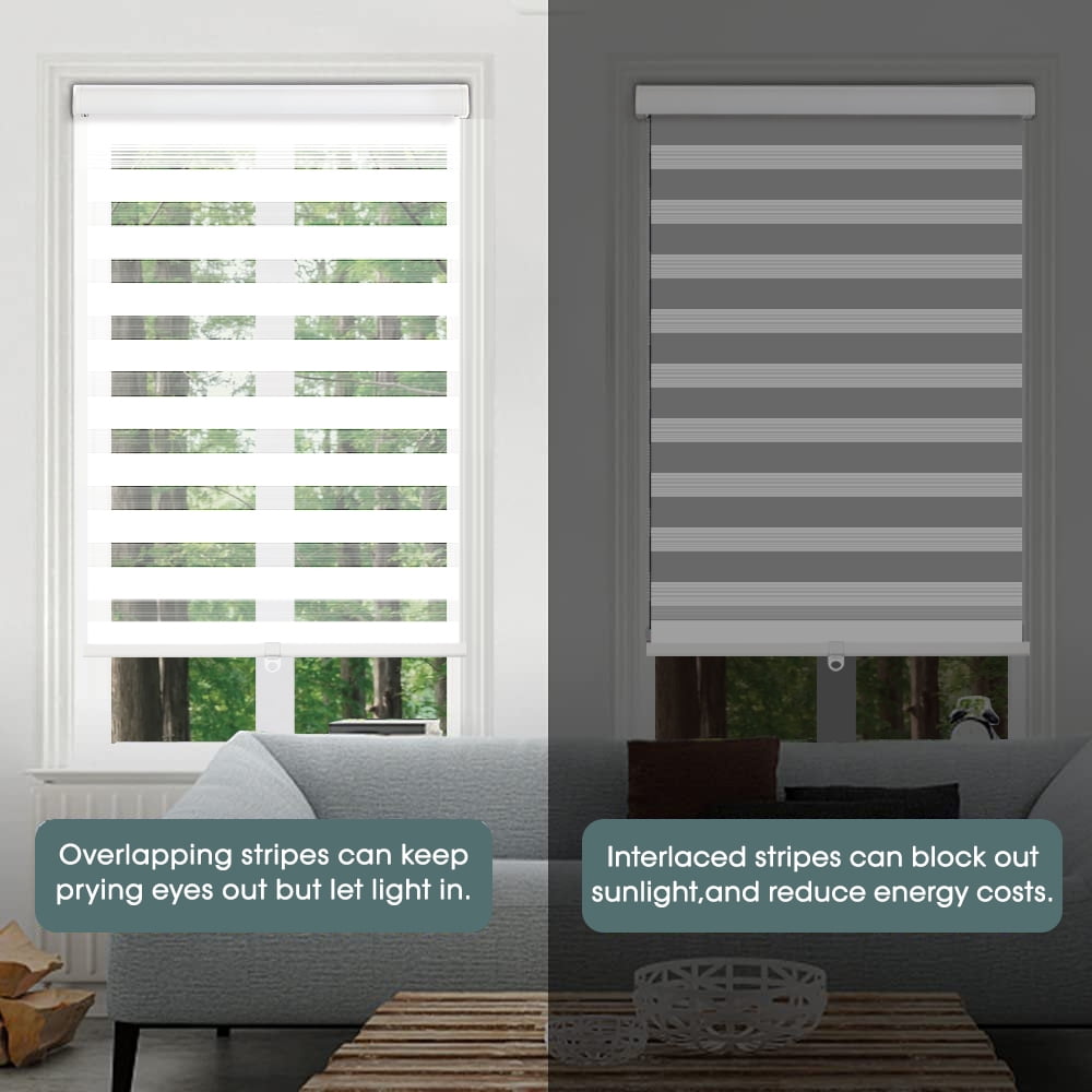 Royalcraft Cordless Zebra Blinds for Windows, Layer Zebra Roller Shades Blinds for Windows, Sheer or Privacy Light Control, Day and Night Window Shades for Living Rome, Office