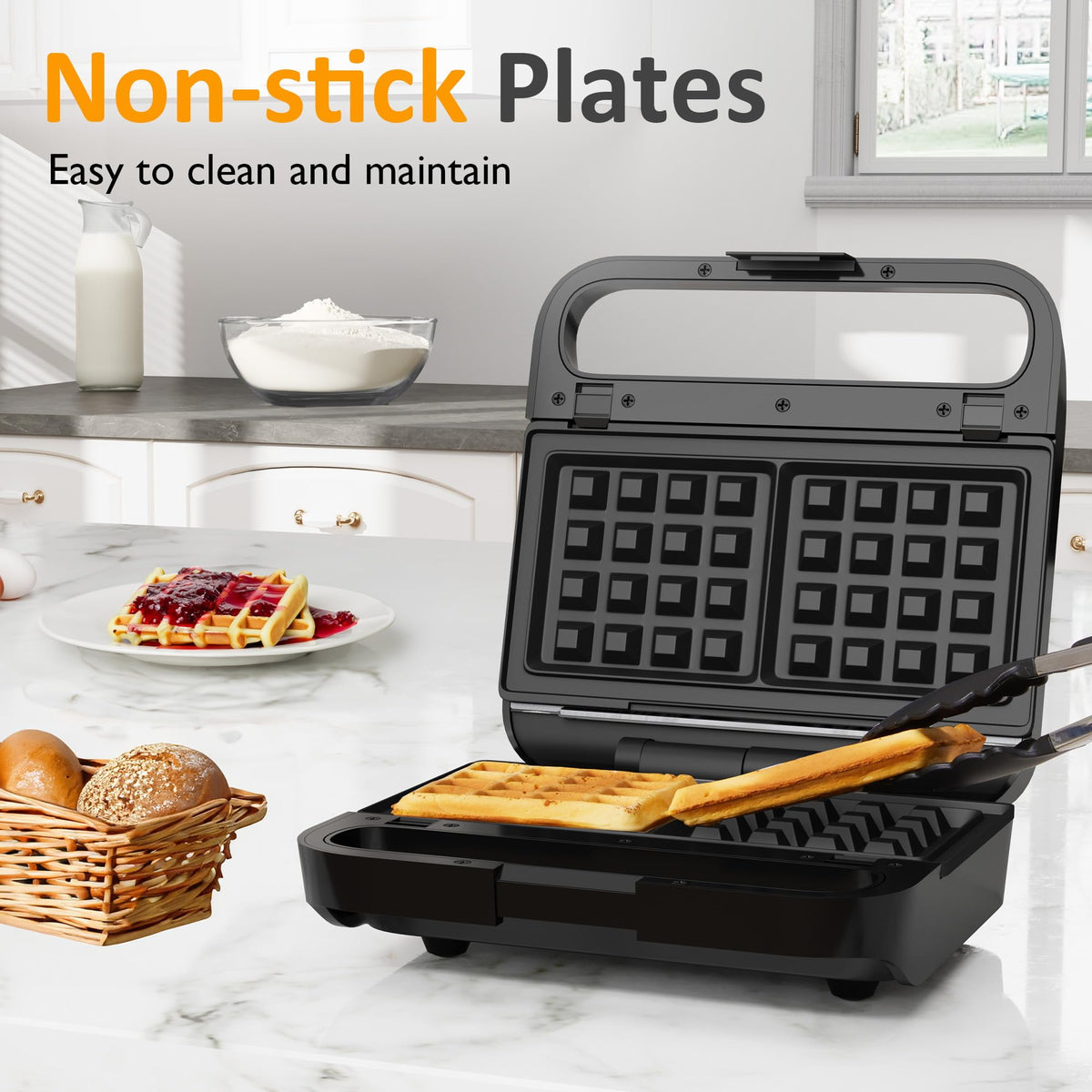 Royalcraft 3 in 1 Sandwich Maker, Electric Waffle Maker with Removable Non-stick Plates, 850W Panini Press Grill with Glass Top, Cool Touch Handle & Easy to Clean, Black