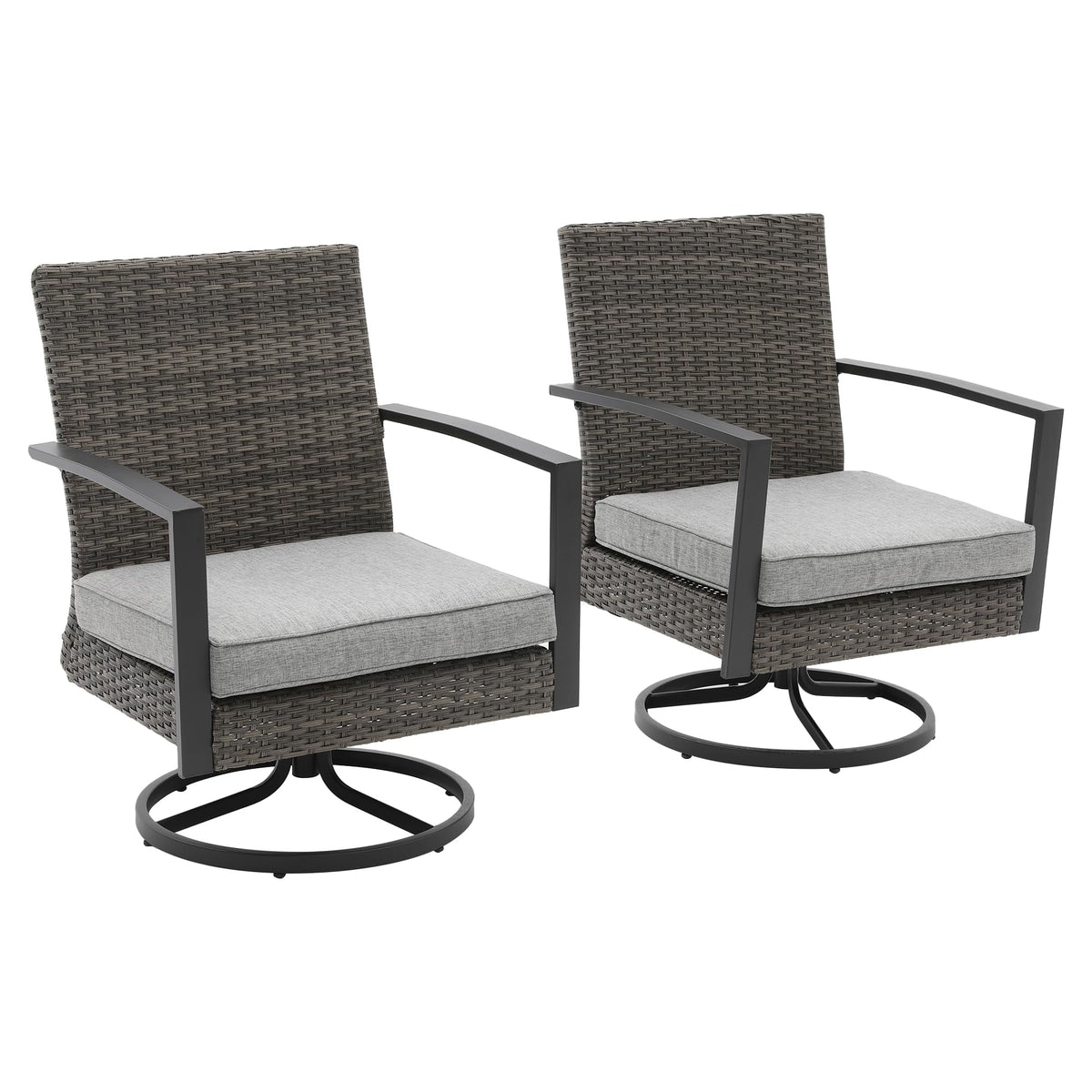 RoyalCraft Royalcraft Patio Swivel Dining Chairs with 360-Degree Rotating, All Weather Rattan Chairs with Water-resistant Cushions & Metal Frame, Modern Outdoor Rocking Chair for Porch, Bistro, Balcony,Grey