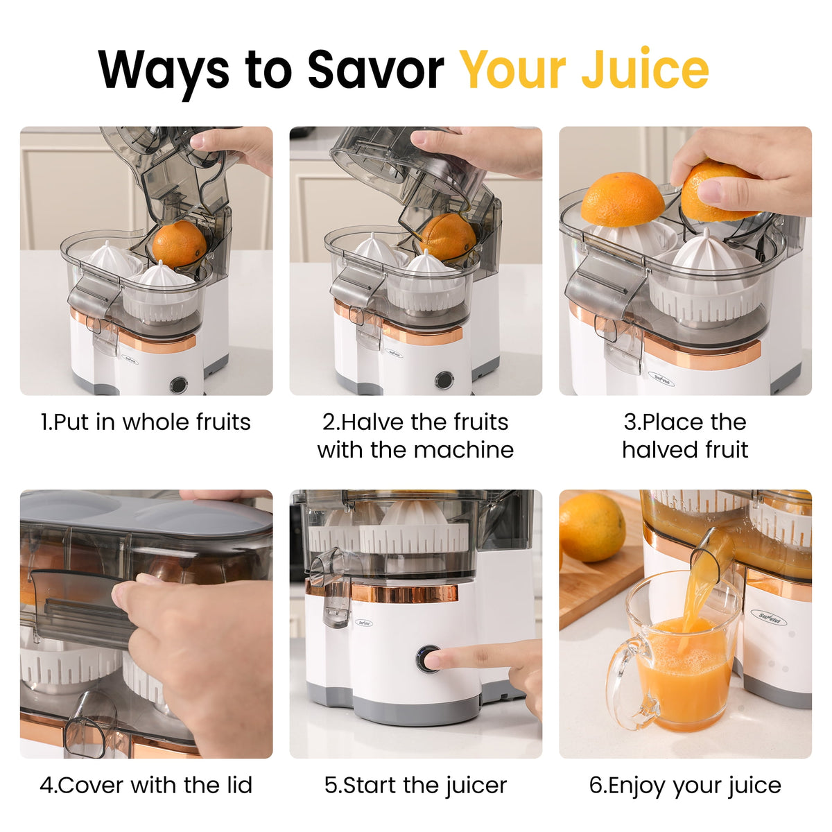 Royalcraft Dual-Head Electric Citrus Juicer, Plug-in Model Juicer Machine with Cleaning Brush, Portable Lemon Squeezer for Fresh Orange, Lemon, Lime, Kiwi, Grapefruit, Easy to Clean