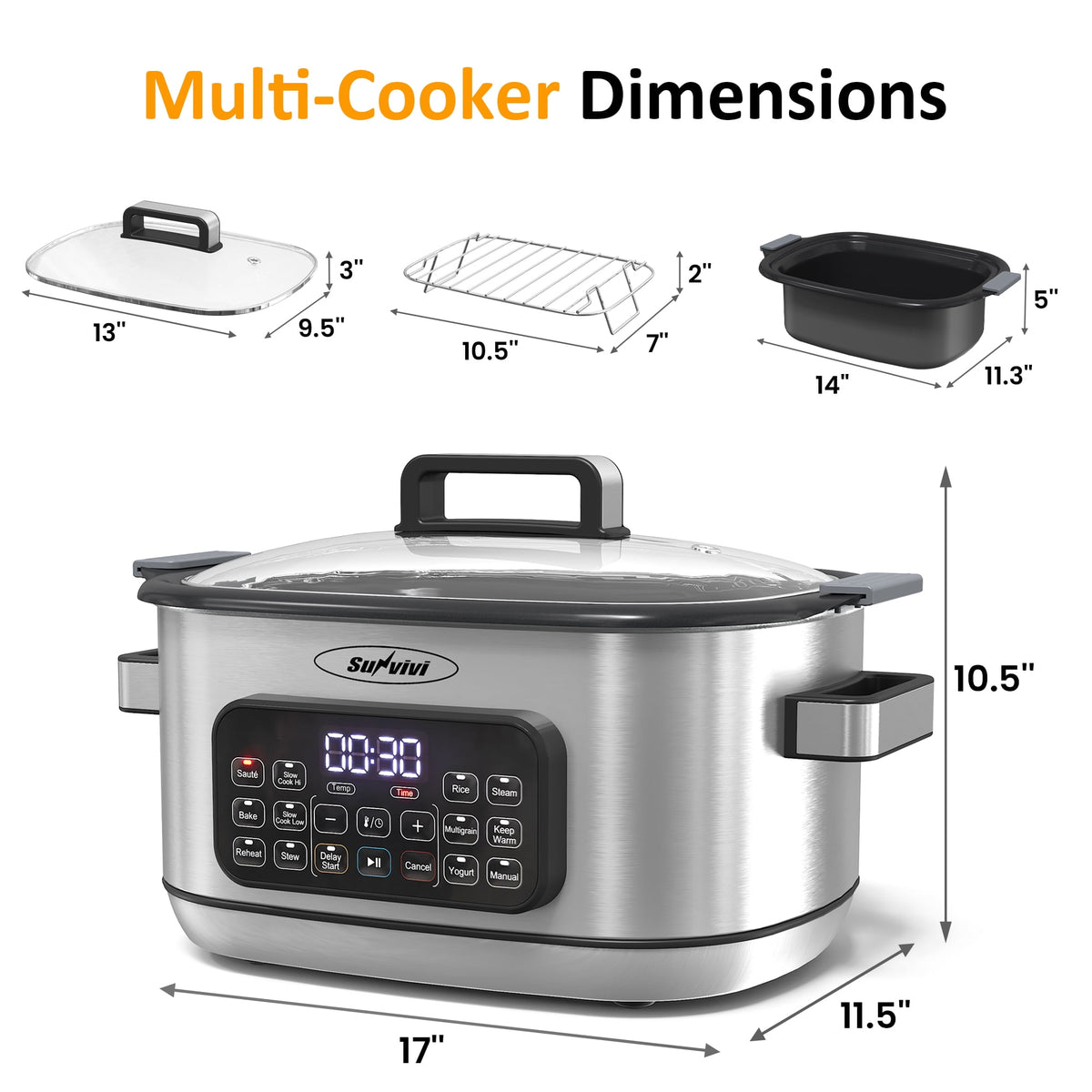 Royalcraft 6.5 Quart 12-in-1 Programmable Multi Slow Cooker, Food Warmer Pot with Digital Timer, Temp Control