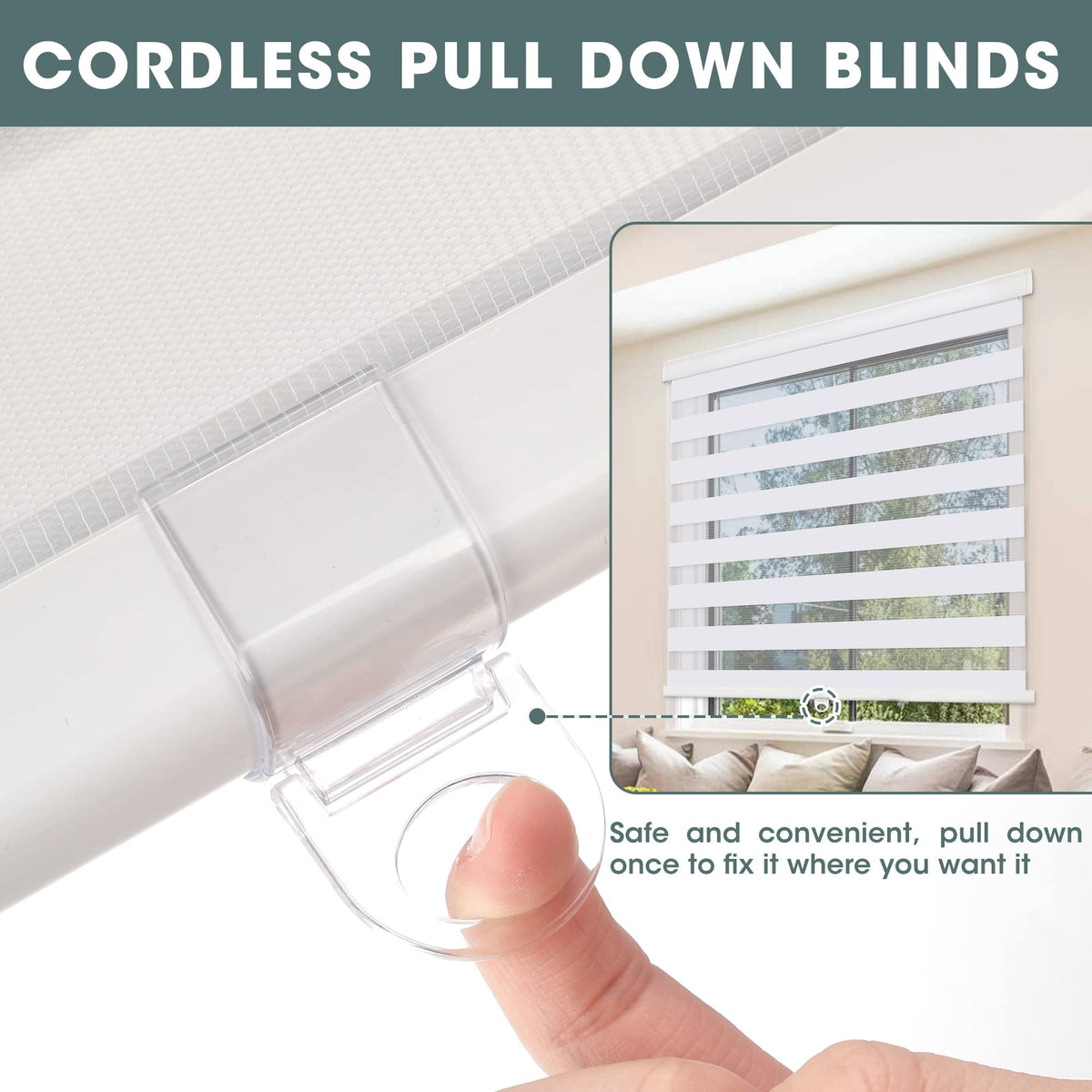 Royalcraft Cordless Zebra Blinds for Windows, Layer Zebra Roller Shades Blinds for Windows, Sheer or Privacy Light Control, Day and Night Window Shades for Living Rome, Office