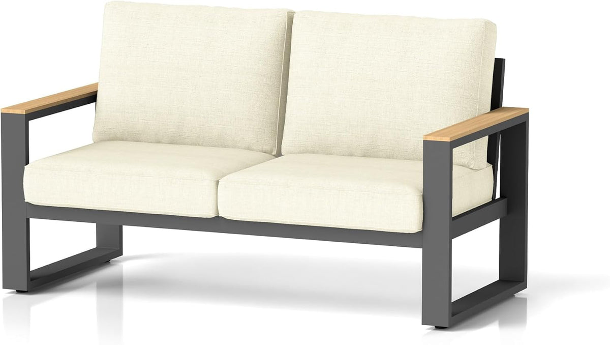 RoyalCraft Aluminum Outdoor Loveseat, All-Weather Metal Patio Furniture Sofa, Patio Sofa Chair for Porch Backyard Garden, Beige