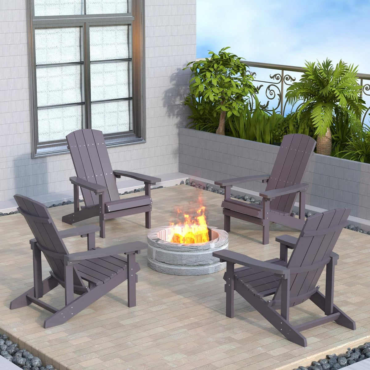 Royalcraft Adirondack Chairs, Weather Resistant Hips Plastic Fire Pit Chairs, Modern Poly Adorondic Outside Chairs, 350 LBS Adirondack Chair for Easy Assembly, White