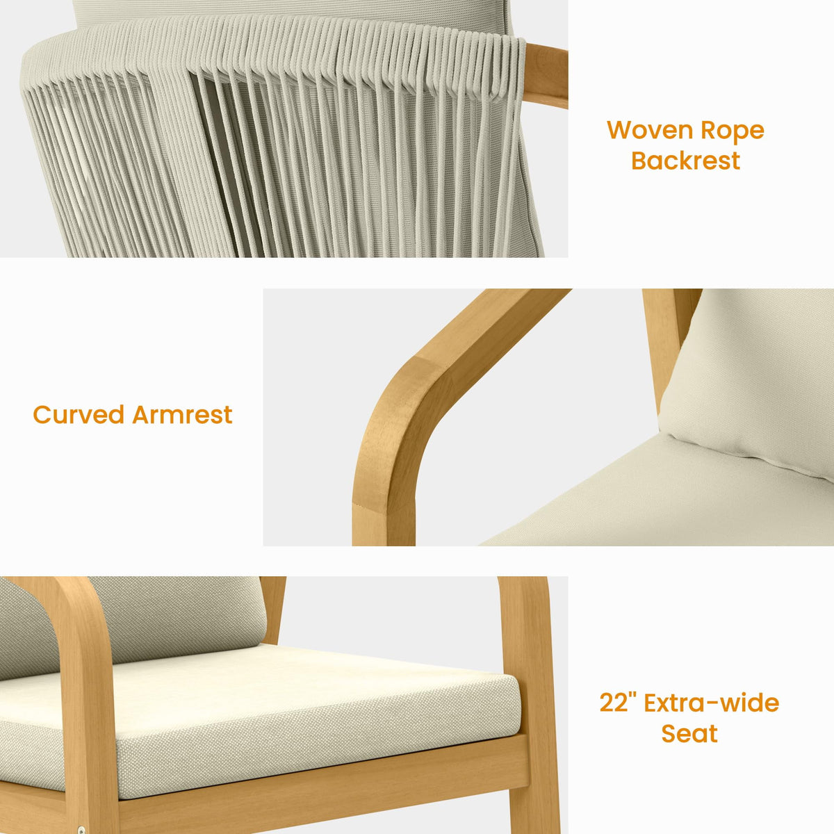 RoyalCraft Acacia Patio Dining Set 7 Pieces, Patio Dining Table and Chairs Set, Modern Outdoor Dining Furniture Set for Lawn Backyard Garden Deck, Beige