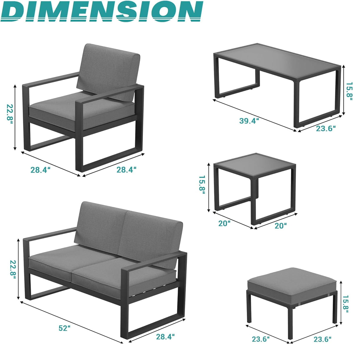 Royalcraft Aluminum Patio Furniture Set, All-Weather 7 Pieces Outdoor Couch Conversation Set Modern Metal Outdoor Sectional Sofa with Ottomans and Coffee Table