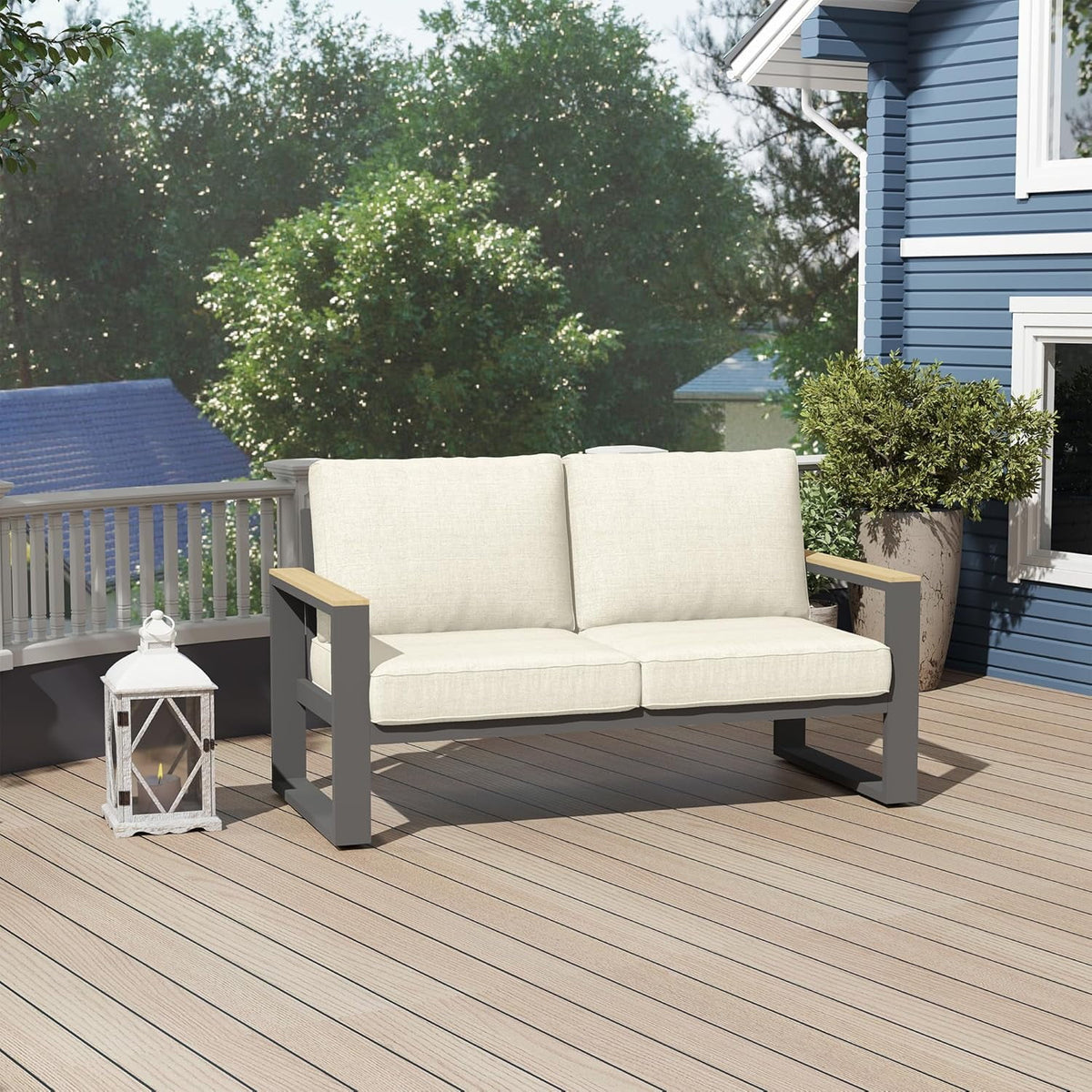 RoyalCraft Aluminum Outdoor Loveseat, All-Weather Metal Patio Furniture Sofa, Patio Sofa Chair for Porch Backyard Garden, Beige