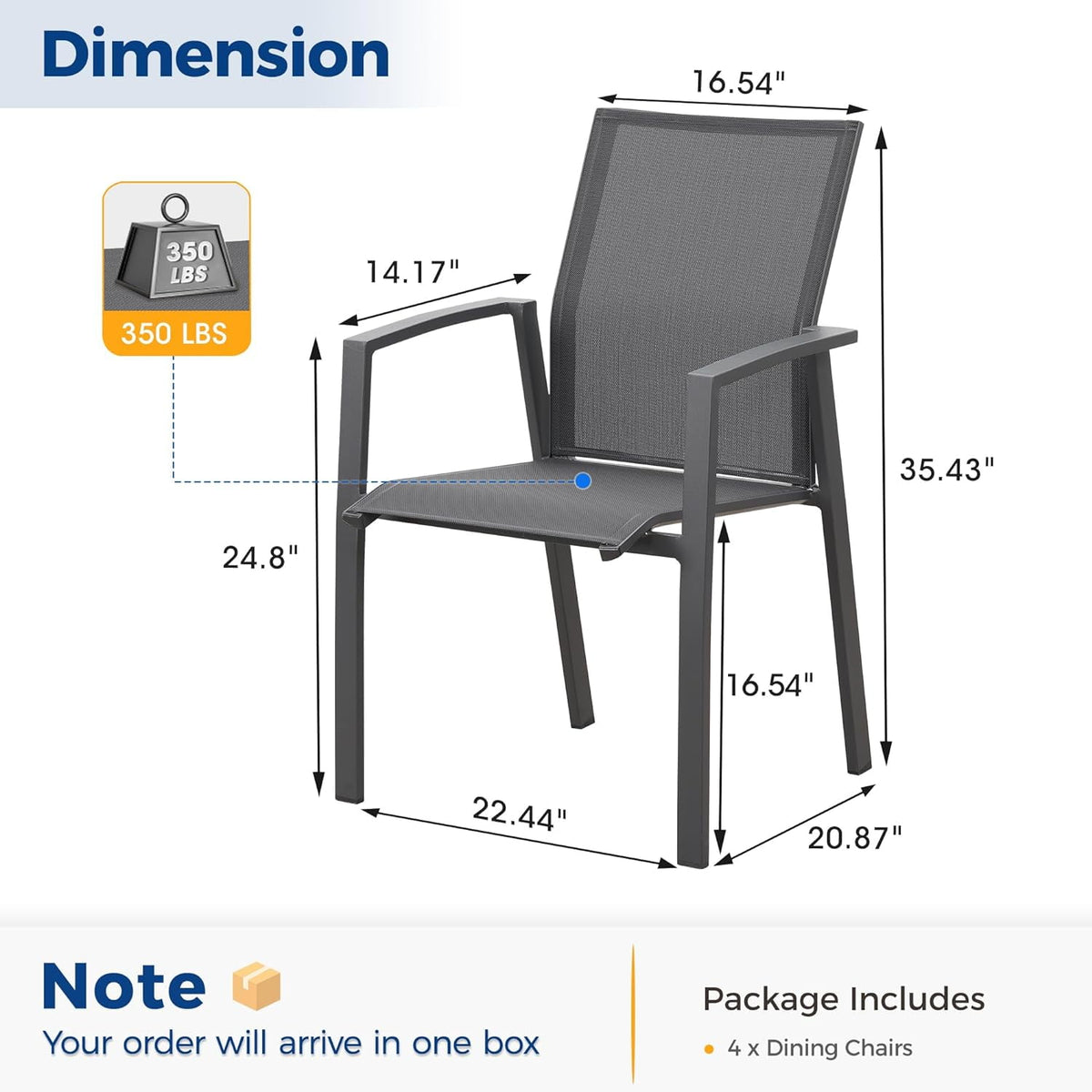 Superjoe Outdoor Patio Aluminum Dining Chairs Set of 4, Outside Stackable Furniture for Lawn, Balcony, Quick-Drying Textilene Fabric, Grey