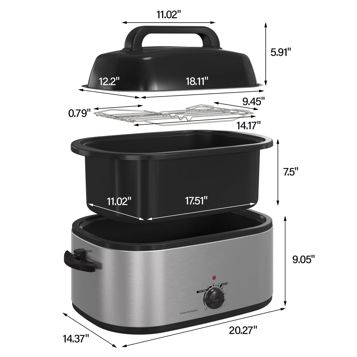 Electric Roaster,20 Quart Roasting Oven with Self-Basting Lid Removable Pan,Turkey Roaster Oven with 150 to 450F Temperature Control Cool-Touch Handles,Black