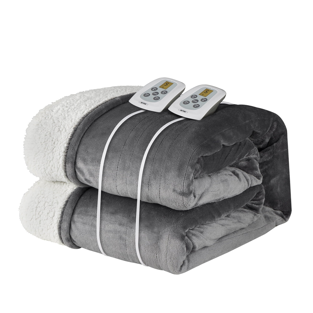 Royalcraft Heated Blanket King Size, Electric Throw Dual Control , 10 Heat Settings, 12 Hours Auto Off, Soft Flannel and Sherpa, Machine Washable , Grey