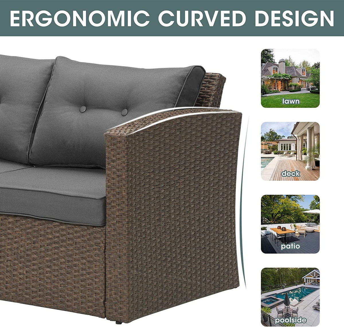 RoyalcraftPatio Wicker Loveseat 2-Seater Sofa, Rattan Wicker Sofa for 2 Persons with Cushions for Garden, Beach, Balcony and Poolside, Aluminum Frame