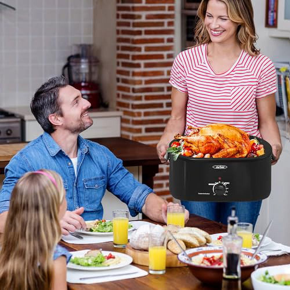 RoyalCraft 24 Quart Electric Roaster Oven with Visible & Self-Basting Lid, Stainless Steel, Silver