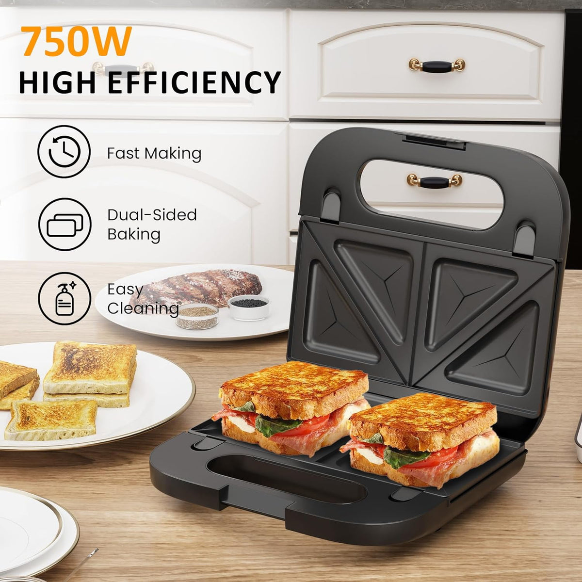 Royalcraft Waffle Iron, Panini Press Grill and Sandwich Maker Set, 3 in 1 Electric Sandwich Press with Removable Non-Stick Plates, Indicator Lights & Cool Touch Handle 750W