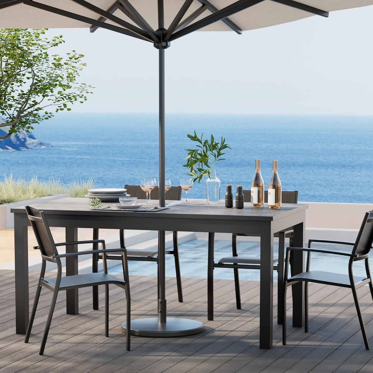 92” Dining Room Table for 4-10 People, Large Extendable Dining Table, Rectangular Aluminum Kitchen Table for Living Room, Office Area, Grey