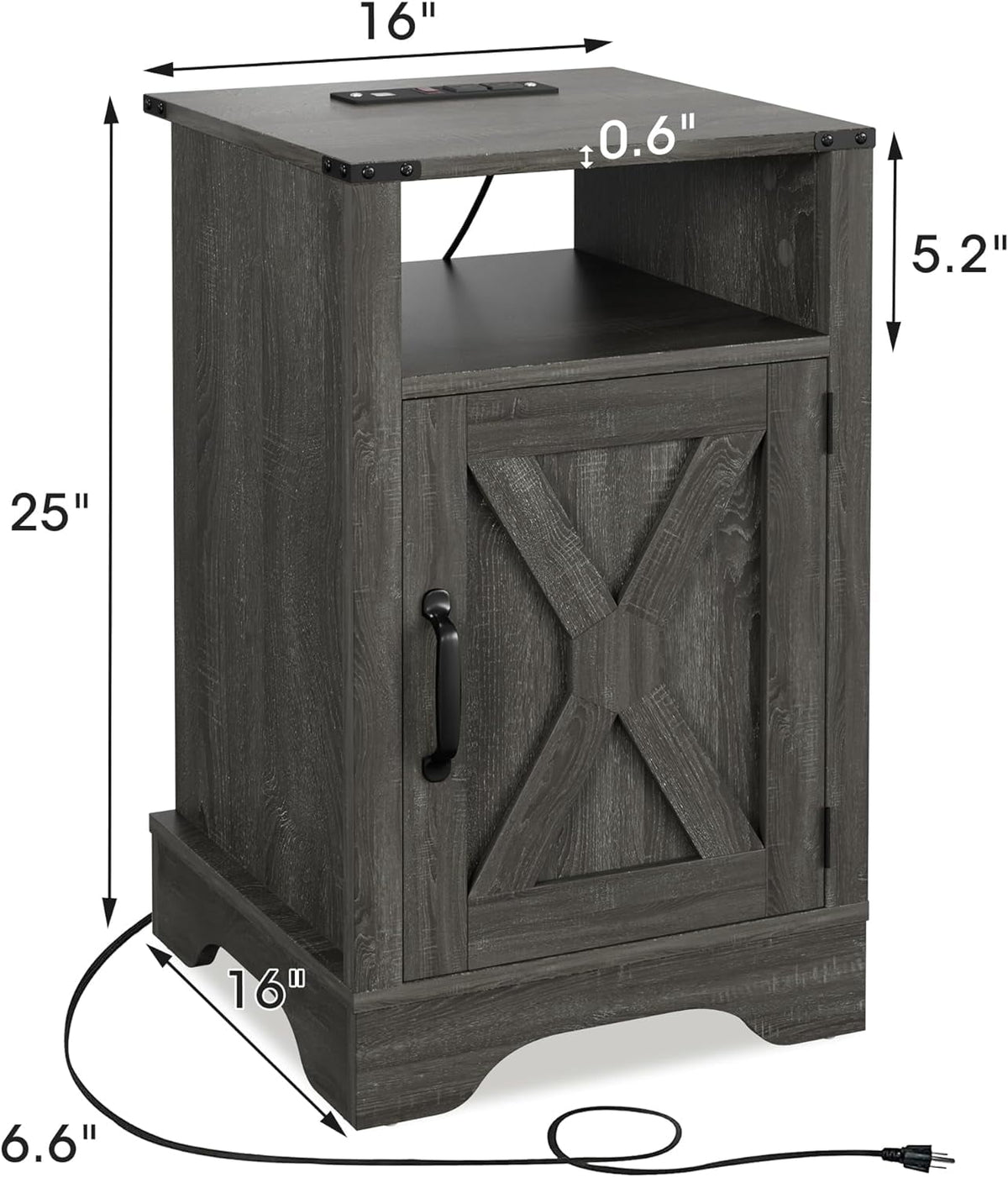 RoyalCraft White Nightstand with Charging Station, Farmhouse Bedside Table with X-Shaped Design,Wooden Rustic End Table with Large Storage Room and Shelf for Bedroom, Living Room, Solid White