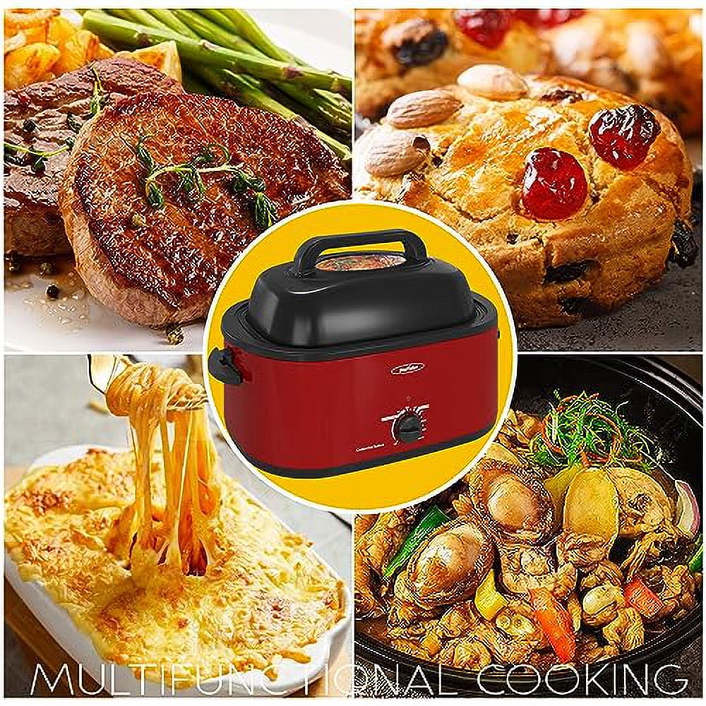 Royalcraft 26 Quart Electric Turkey Roaster Oven with Visible & Self-Basting Lid, Stainless Steel,Black