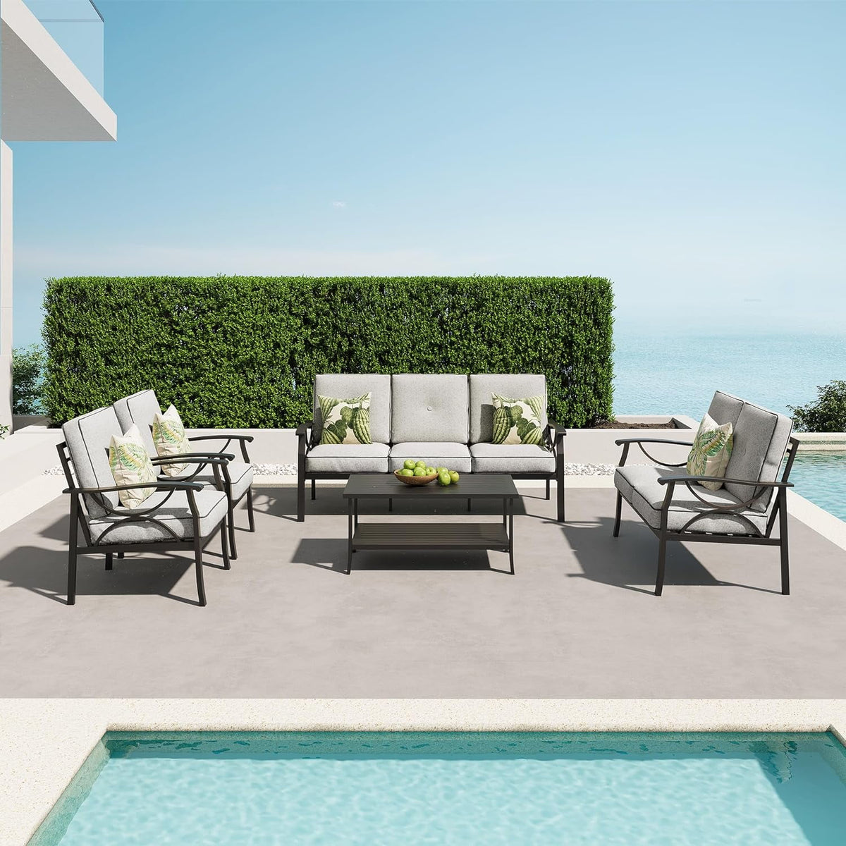 Royalcraft 5-Piece Steel Outdoor Conversation Sets with Coffe Table, Grey/Coffee