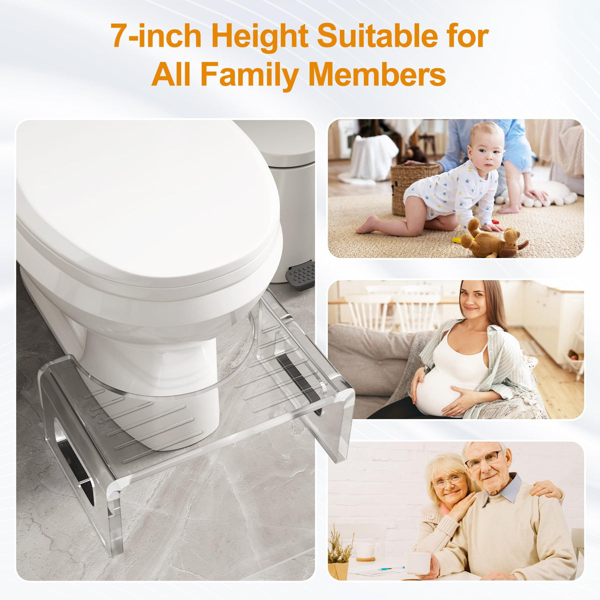 Superjoe Toilet Poop Stool, 7" Height Squatting Poop Foot Stool, Arcylic Portable Bathroom Non-Slip Potty Step Stool, Stable Healthy Toilet Assistance Step Stool for Children & Adults