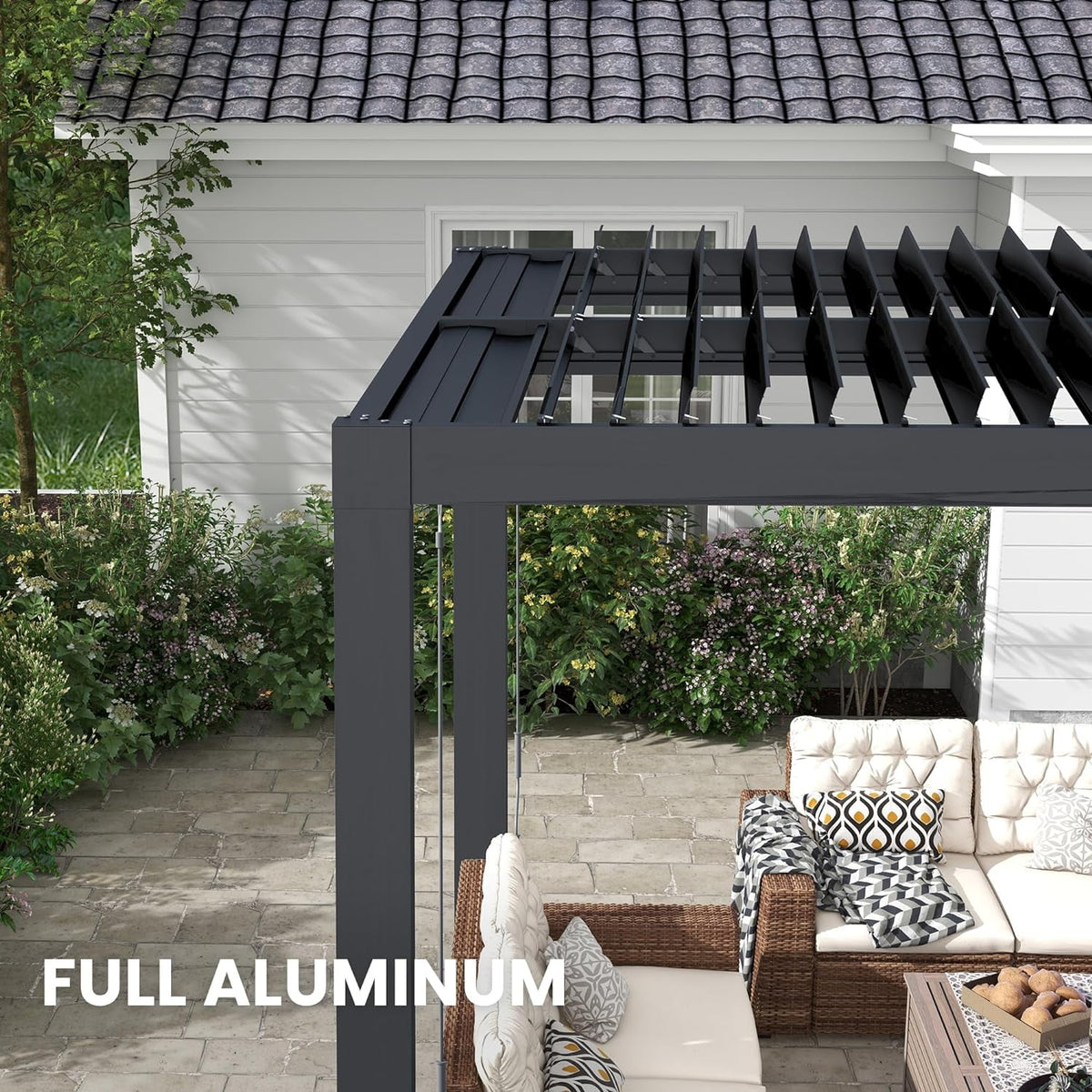 12'x16' Adjustable Louvered Pergola, Heavy-Duty Aluminum Outdoor Pergola, Metal Hardtop Pergola with Adjustable Roof for Patio, Deck, Garden, Yard, Black