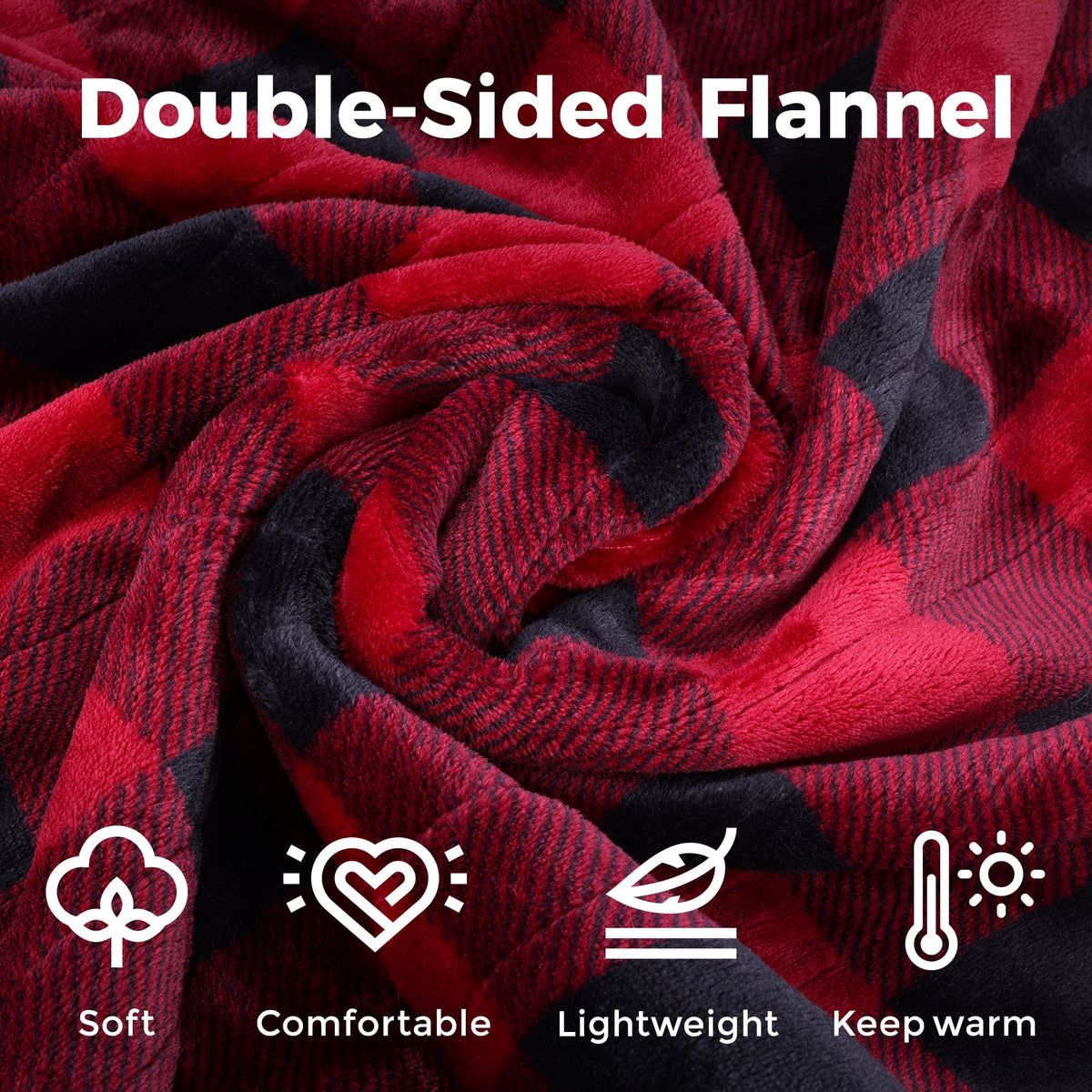 Royalcraft 50" x 60" Electric Blankets Heated Throw Soft Flannel Heating Blanket with 4 Hours Auto Off, 5 Years Warranty, ETL Certified, Machine Washable, Red & Black